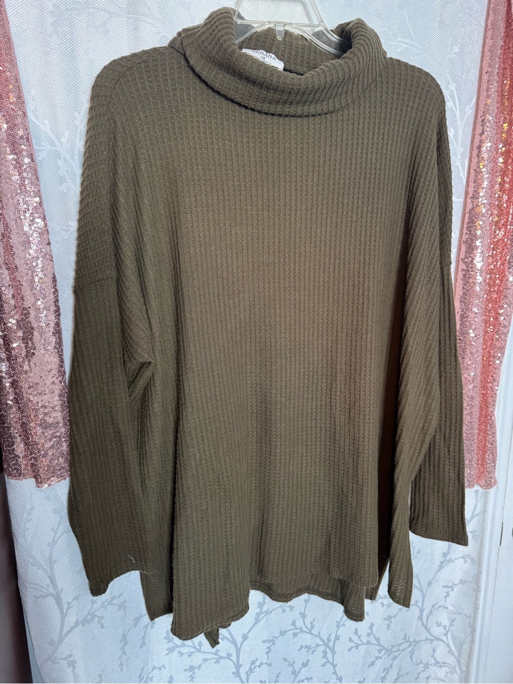 Zenana Outfitters Olive Ribbed Cowl Neck Sweater